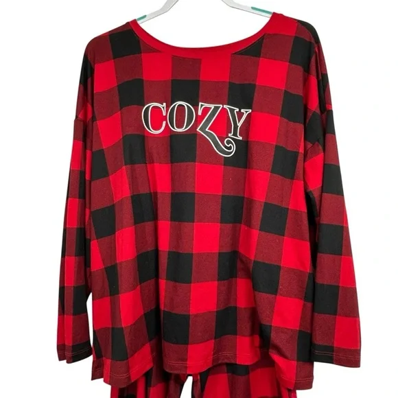 Joyspun Women’s Buffalo Plaid “COZY” Pajama Set – Red/Black Check – Size XL - Picture 3 of 7